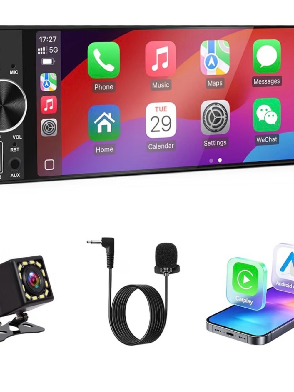Black Car Stereo Touchscreen Receiver with Apple CarPlay
